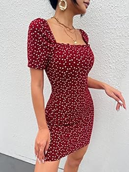SHEIN VCAY Heart Polka Dot Print Frill Trim Dress, M1475067, Burgundy, XS:  Buy Online at Best Price in UAE