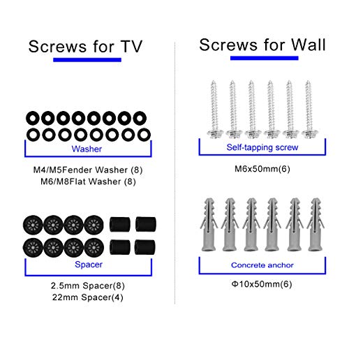Suptek Universal Tv Mounting Hardware Kit Set Includes Tv Screws And Anchors M4 M5 M6 M8 Tv Screws And Spacer Fit Most Tvs Up To 80 Inch #TOP2