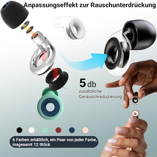 Mute style pack per earplugs,12 Piezas Tapones para Los Oídos de Silicona Quiet Ear Plugs Accessories for Extra 5 dB para Viajes Hogar Oficina Biblioteca (6 Colores) - imagen 5