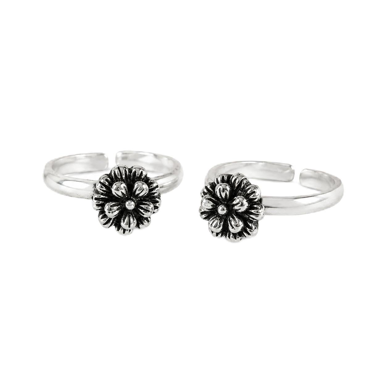kaashi 925 Sterling Silver Mishi Flower Toe Ring Pair | Elegant Everyday Wear-picture-5