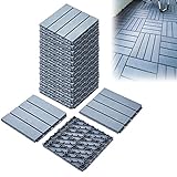 Botabay Plastic Interlocking Deck Tiles, 38 Pack Patio Deck Tiles, 12"x12" Wood Plastic Composite Waterproof Outdoor Patio Floor Decking Tiles, for Porch Poolside Balcony Backyard, Grey