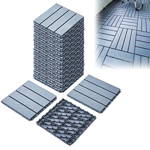 Botabay Plastic Interlocking Deck Tiles, 38 Pack Patio Deck Tiles, 12"x12" Wood Plastic Composite Waterproof Outdoor Patio Floor Decking Tiles, for Porch Poolside Balcony Backyard, Grey