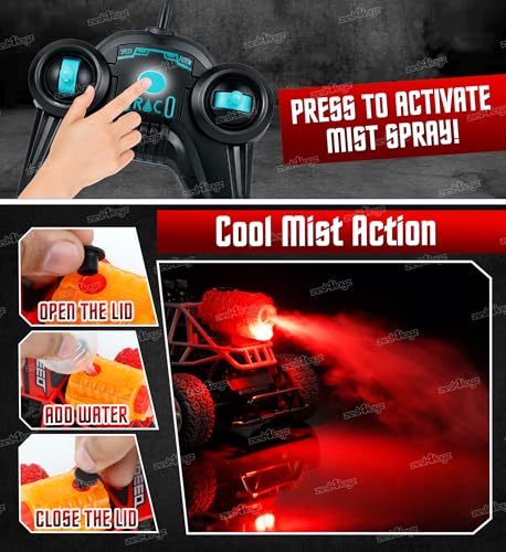 Image of Zest 4 Toyz Remote Control Car Toy for Kids Monster Truck Rechargeable with LED Lights & Mist Spray Effect Racing Car Indoor & Outdoor Toy for Boys & Girls (Pack of 1) Red