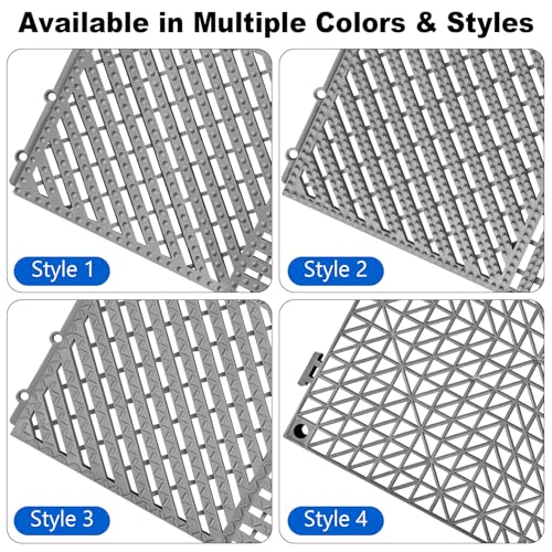 Image of ToLanbbt Modular Interlocking Cushion 12P 11.8 inch x 11.8 inch Interlocking Rubber Floor Drain Holes Non-Slip Splicing Drainage Mats for Deck, Shower, Kitchen, Drain Pool, Sauna Bath (Black, 1 Rows Dots)