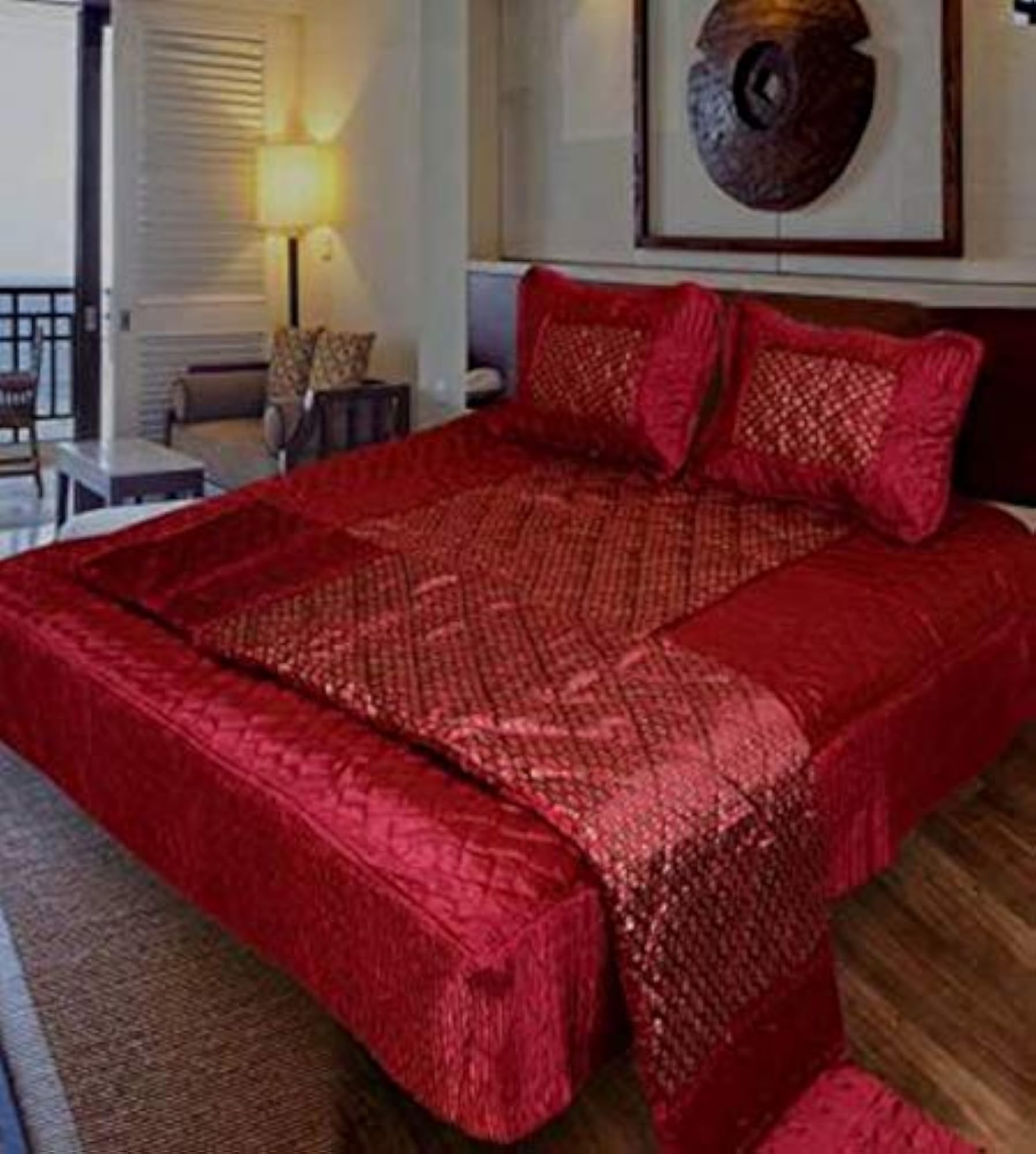 Red Silk Wedding Bedding Set of 4 pcs with Comforter