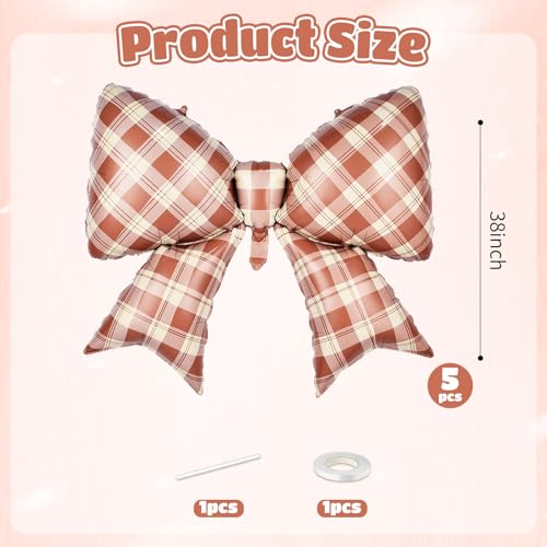 Image of 5pcs Brown Bow Balloon, Brown Bows Balloons, 38 Inch Mesh Giant Large Coffee Bow Foil Balloon For Christmas Birthday Baby Shower Girls Women Party Wedding Bridal Shower Bachelorette Engagement Decor