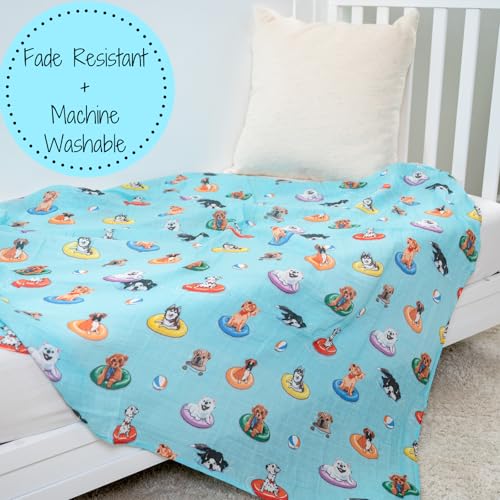 Image of LollyBanks Baby Blankets, 100% Muslin Cotton Swaddle Blanket for Boys and Girls, Soft and Large 47 x 47 Inches Newborn Swaddle, Breathable Baby Receiving Blankets, Registry (Swimming Dogs Print)