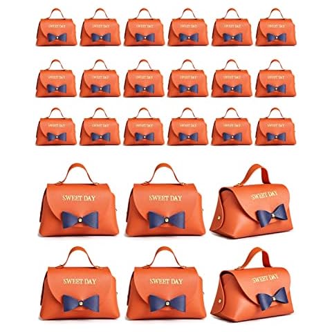 MORFORU 24 Pack PU Leather Bowknot Candy Gift Bags Wedding Candy Box Party Favors Bags for Baby Showers Birthday Christmas Halloween,Orange Cover