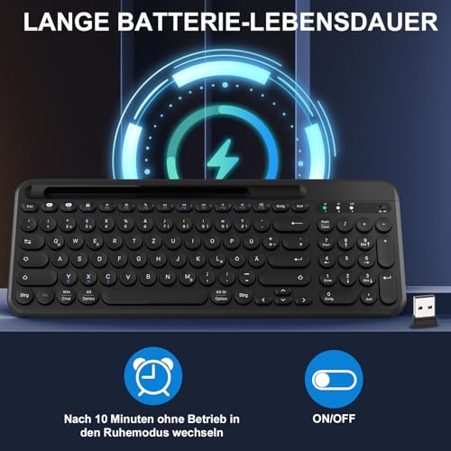 Ergonomische kabellose Bluetooth Tastatur mit Numpad und Telefonhalter
