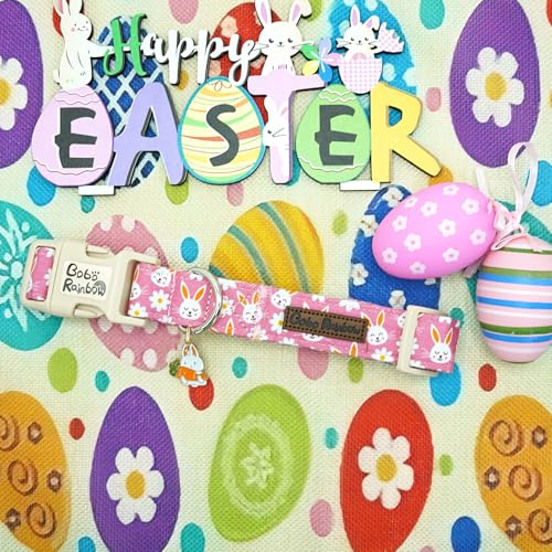 Image of Easter Dog Collar-Cute Rabbit Adjustable Pet Collar Soft Pink Holiday Puppy Collar Comfortable Cotton Necklace Gift for Small Dogs
