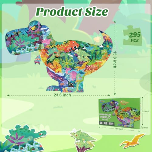 Puzzle de dinosaurios para niños de 6 a 8 años 295 piezas puzzle con forma de animal único para el suelo para niños de 8 a 12 años miniatura 4
