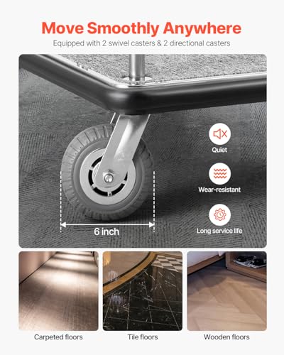 VEVOR Hotel Luggage, 800 LBS Load Capacity, Brushed Stainless Steel Finish Bellman's Cart, Valet Cart with Grey Carpeted Deck and 6-inch Rubber Wheels, Ideal for Hotels, Condos, Resorts, Silver4