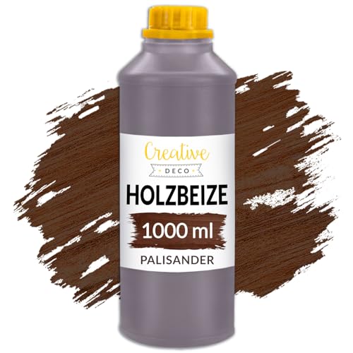 Creative Deco Holzbeize auf Wasserbasis | 1L | Palisander Holz Farbe | Schnelltrocknender Lack Dunkelbraun | Ungiftig | Varnish Für Holz, Holzverkleidungen, Beton, Ziegel, Tapeten | Hocheffizient