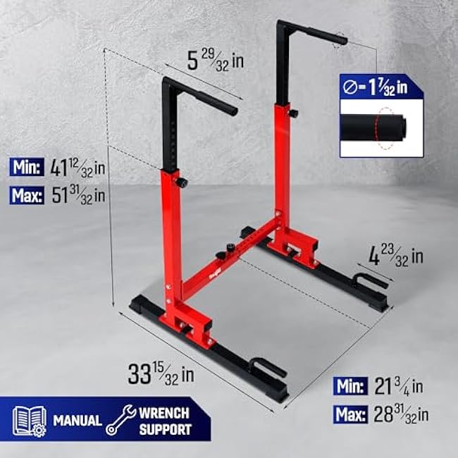 Yes4All Dip Stand 500 LBS Capacity, 80 Levels Adjustable Dip Bars, Dip Station Machine for Home Gym