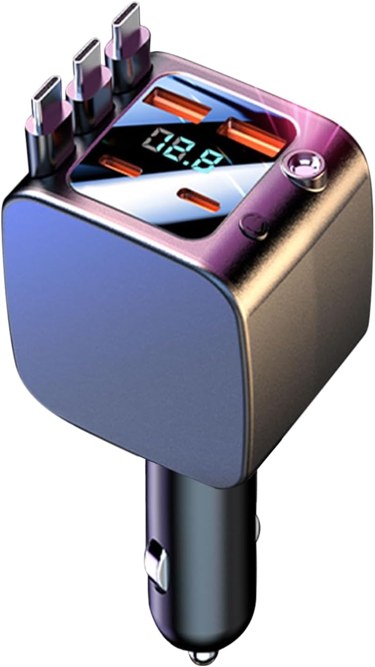 Caricabatterie retrattile da auto, ricarica rapida, 2 porte USB, con luce stellata, caricabatterie per auto, per campeggio, pendolari, camion, viaggi su strada, viaggi, lavoro, autista