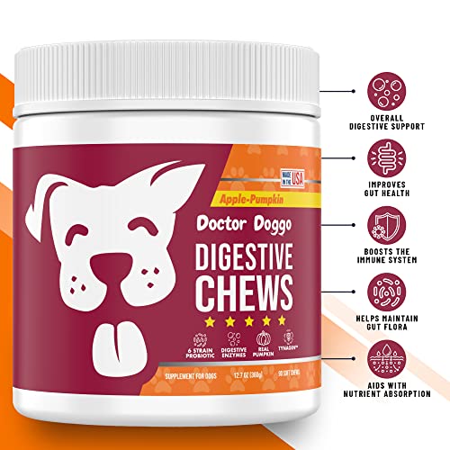 Doctor Doggo Probiotics For Dogs - 90 Pumpkin For Dogs Soft Chews - Digestive Enzymes For Gut Health - Vet Approved Dog Probiotic Bites For Digestion, Constipation And Dog Gas Relief #TOP2