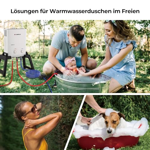 CAMPLUX AY132Max 5L Gasdurchlauferhitzer mit Stütz, Freistehender LPG Durchlauferhitzer für Campingdusch, mit 12V Wasserpumpe