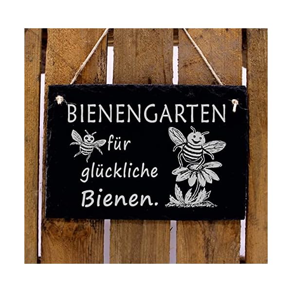 Schild Bienengarten fÃ¼r glÃ¼ckliche Bienen - Schiefertafel 22x16cm – Bild 3