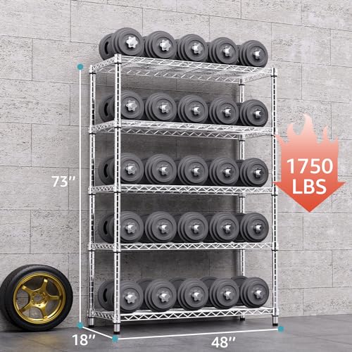Image of M MZG 1750 LBS Storage Shelves 5-Tier Utility Shelving Unit Steel Organizer Wire Rack for Home,Kitchen,Office,Garage, Capacity 17.7 inch D x 47.2 inch W x 72.3 inch H