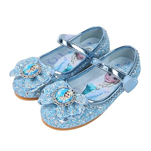 YOSICIL Zapatos de la Princesa Elsa niñas con Lentejuela Zapato de Disfraz Elsa Frozen de Princesa Disfraz Sandalias con Velcro Tacón Zapatos de Fiesta Halloween Cumpleaños Azul EU22-35,Azul,29