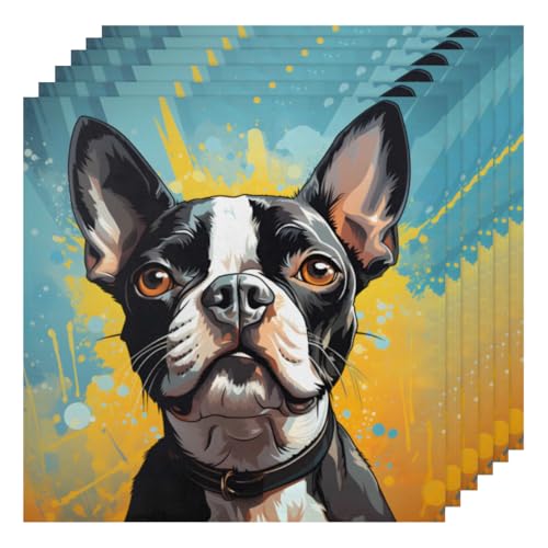 Servilletas de tela Boston Terrier set x6 50.5x50.5 cm miniatura 1