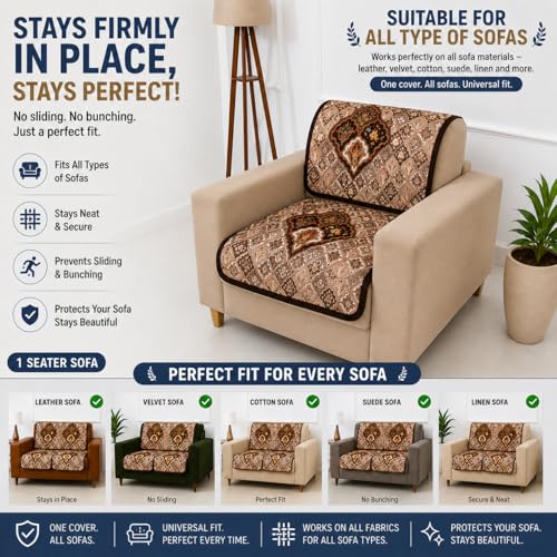 Image of Homerz Premium 'Maharaja Paradise Series' Sofa Cover | Net Fabric Sofa Cover | Washable, Anti-Dust Backed & Wrinkle Resistant Cover (Noor Mahal, 1 Seater, Seat Cover with Backrest)