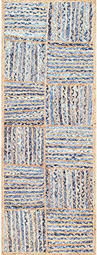 Image of Jute Braided Natural Hand Woven & Reversible Rug for Living Room Kitchen Entryway, Farmhouse Rustic Burlap Carpet Floor Mat (denimbox, 2X8-feet)