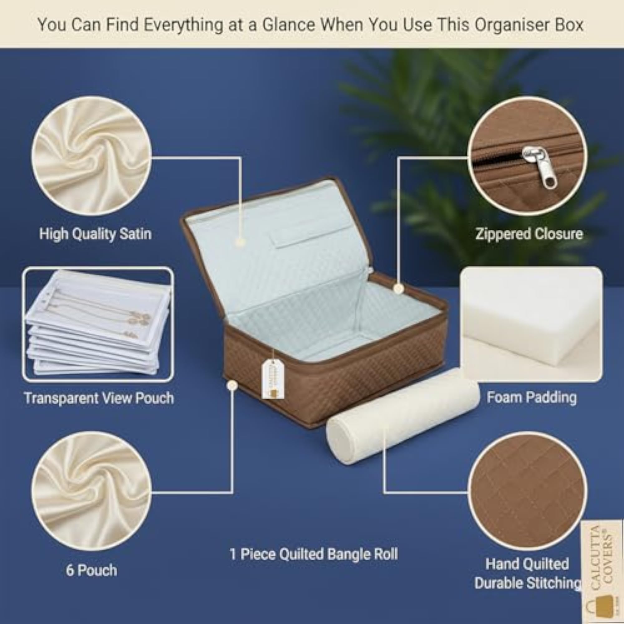 Satin Quilted Jewellery Organizer Box, All-in-One Travel Kit