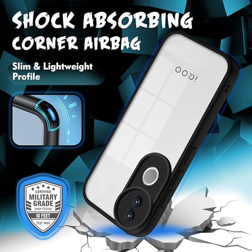 Image of V-TAN Back Cover for IQOO Z10R 5G, Transparent Clear Case Compatible with IQOO Z10R, TPU, Camera Protective, Scratch Resistant Shockproof Mobile Cover with Anti-Slip Grip (Black)