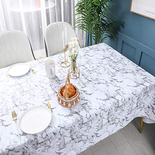 Fedan 100Percent Waterproof Oil-Proof Wipeable,Heavy Duty Vinyl Rectangle Tablecloth With Flannel Backing For Kitchen Party Picnic Dining Spring Summer Indoor & Outdoor (White Marble, 60X84 Inch) #TOP3