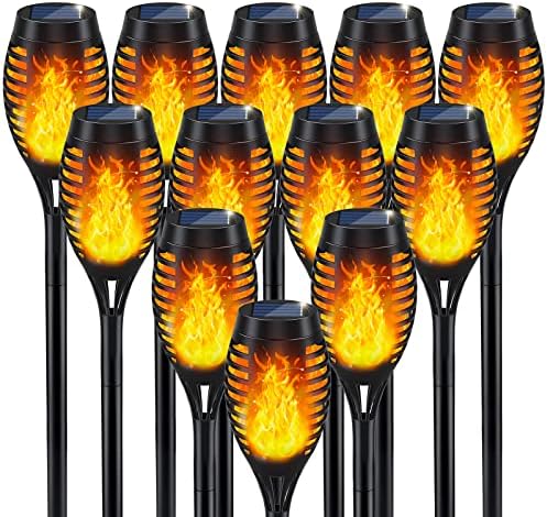 Solar Flame Torch Lights for Garden Decor, 12Pack Solar Lights Outdoor, Garden Lights Solar Powered Waterproof, LED Torches for Outside Decor, Luces Solares Outdoor Decorations for Patio Garden Art