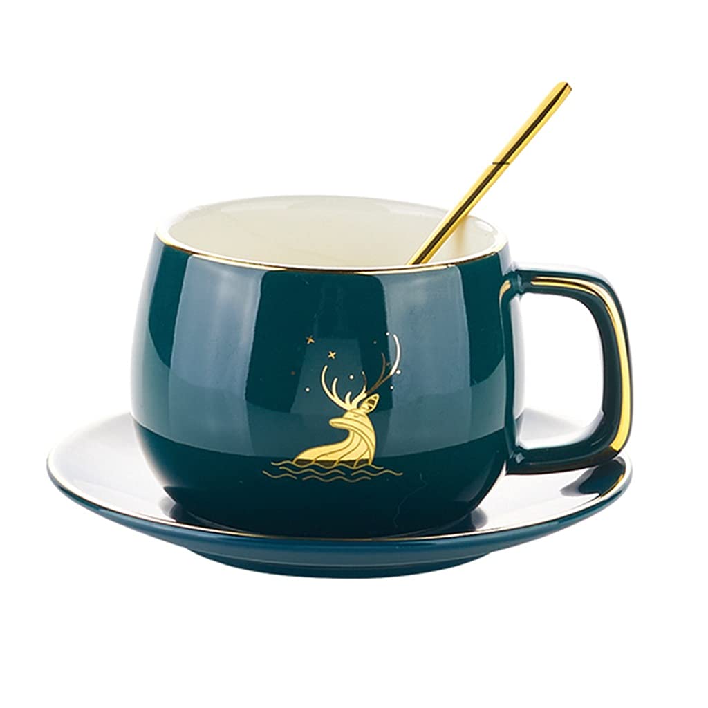 Tassen mit untertassen, Tasse und Untertasse, Porzellanbecher mit Deckel und Griff, Coole sortierte Farben für Erwachsene, für Büro und Zuhause, 9 Unze, Geschenkset für Männer Frauen Dad Mama