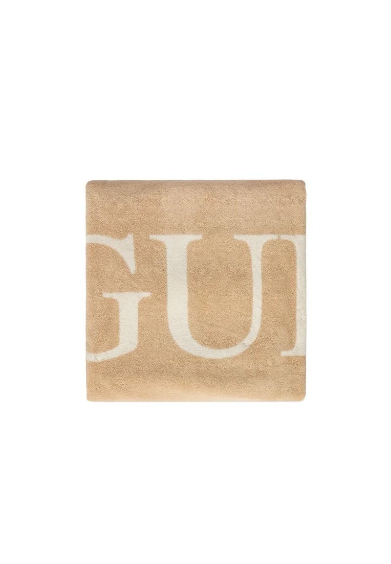 GUESS Toalla de playa unisex con logotipo maxi, 100% algodón, 180 x 90 cm, beige y blanco