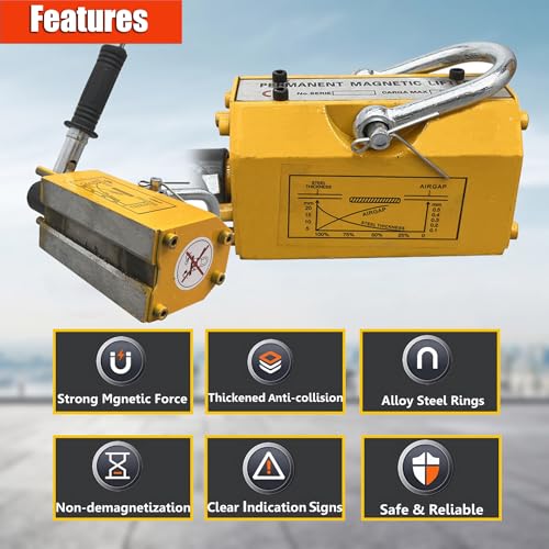 INTSUPERMAI Steel Magnetic Lifter Lifting Magnet Crane Magnet with Release Heavy Duty Permanent Lift Magnets for Hoist Shop Crane Block Board (440LB / 200KG) - Thumbnail 6