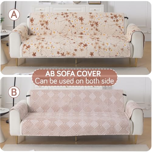 Image of HOKIPO Double Sided Quilted Sofa Cover 5 Seater Fully Covered, (3+1+1) Sofa Cover Set, Easy Drape Series, Golden Bloom (IN-1101 + IN-1099 * 2-ED8)
