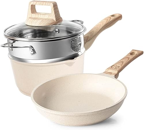 GXBPY - Juego de wok antiadherente olla de cocina de piedra olla de arroz doble caldera con tapa de cristal sartén color D tamaño como se muestra