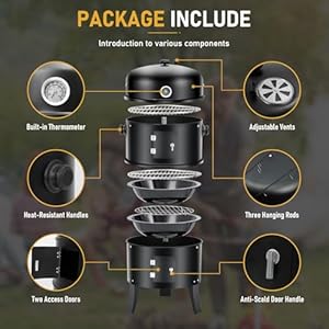 3-in-1 Vertical Charcoal Smoker BBQ Grill 16 Inch Outdoor Portable Smoker Grills with Built-in Thermometer, Air Vent, 2 Access Doors and 3 Hooks Idea for Patio Backyard Barbecue Cooking Camping 3 in 1 Vertical Charcoal Smoker BBQ Grill 16 Inch Outdoor Portable Smoker Grills with Built in Thermometer Air Vent 2 Access Doors and 3 Hooks Idea for Patio Backyard Barbecue Cooking Camping