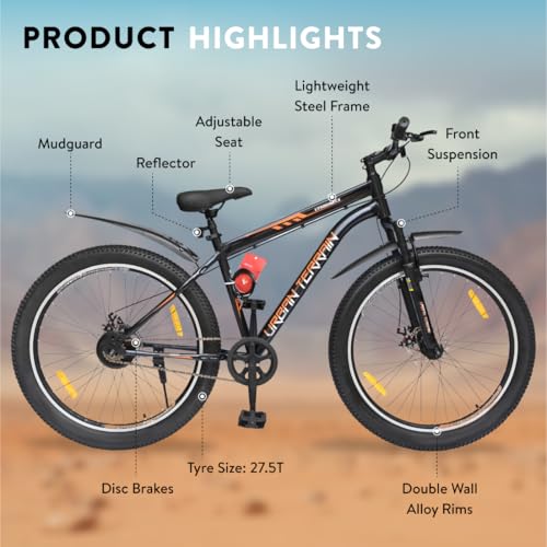Urban Terrain Bolt Cycle 27.5 inch Single Speed Bike with Front Suspension, Disc Brake, Bell & Lock Bicycle for Men Mountain Bike UT5001S27.5ACC | Ideal for 15+ Years, Unisex, Frame : 17.5 inch Black 2 51sJI9vn65L