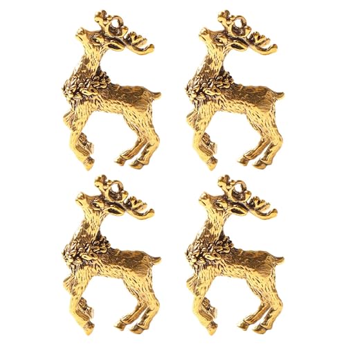 SHIDXIB 4pc Vintage Brass Deer Pendant with Crown Design, Intricate