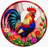 Generisch Wandbild oder Fensterbild stolzer Hahn Blumen 20 cm Ø Deko MU K965