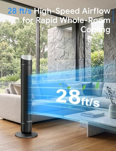 Image of ZAFRO Smart Tower Fan for Bedroom,120 Oscillating Fans that Blow Cold Air | 28ft /s High-Speed 12 Speeds 4 Modes Upgraded DC 22dB Ultra Quiet,App /Voice Control,Standing Fan with 12H Timer,36Inch,Black