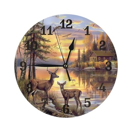 AUUXVA Wall Clock Forest Deer Tree River, Silent Non Ticking Clock for Kitchen Living Room Bedroom Home Artwork Gift