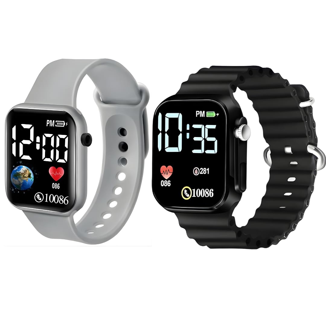 XENTON Kids Smart Digital Watch Pack of 2 for Boys & Girls | LED Display | Stylish & Comfortable Strap (Blue & Green)-image-38