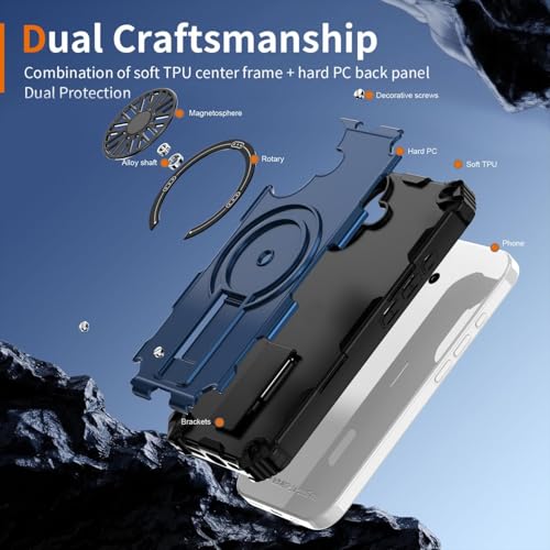 Image of Hupshy iPhone 16 Back Cover with Camera Protection Rings, Kickstand-Matte /Anti, Non-Slip, Camera Glass Protection,Transparent Shockproof Cover for iPhone 16 (Blue 4)