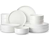 MALACASA Plates and Bowls Sets, 18 Piece Porcelain White Dinner Sets for 6 People Chip and Scratch Resistant Dinnerware Sets Modern Round Crockery Set, Dishwasher & Microwave Safe, Series Luna