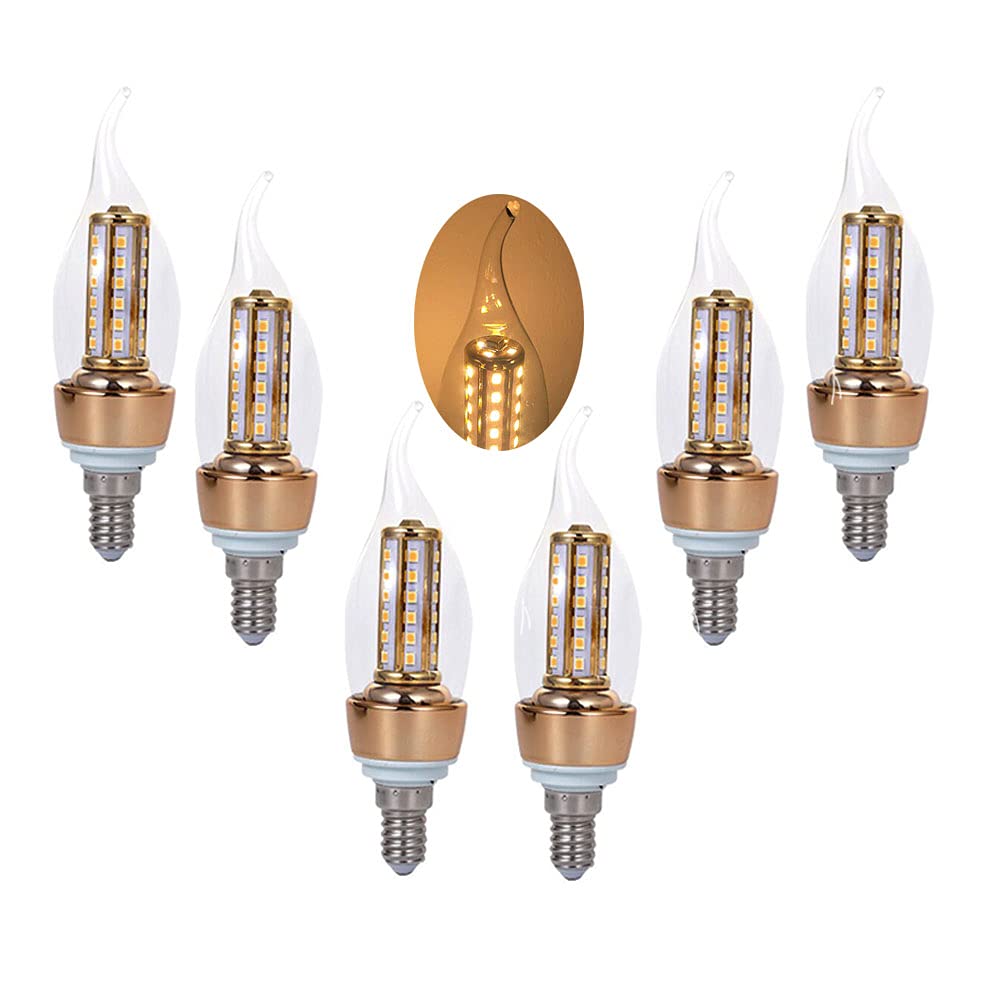 E14 8W Candle Bulbs800LM(Equivalent to 80W Halogen Lamp) 40Pcs SMD2835 LED Light Bulb,Not Dimmable Warm White 3000K Edison Small Screw C35 Bulbs,Pack of 6