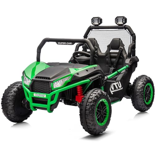 Outfunny 2 Seater Kids Ride-On Car, 12V 4WD Kids UTV Ride on Toy for Big Kids Age 3-8 w/Remote Control, Bluetooth, Storage - Green
