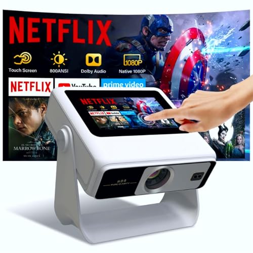Image of Touchscreen Portable Projector with WiFi6 and Bluetooth, Native 1080P 4K Support Built-in Apps, Dual-band WiFi, Full HD Movie Outdoor Projector, Home Theater Proyector