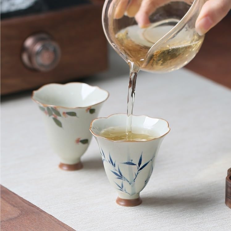 Filiżanki Matcha w stylu chińskim, ręcznie malowany kubek zapachowy z kwiatowymi ustami, dla gości rozrywkowych, biurowy kubek do kawy, damski kubek do herbaty, ceramiczny podszkliwny kolorowy