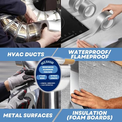 Image of Heavy Duty Reinforced Aluminum Tape - Waterproof, Heat Resistant Foil Tape for Ductwork & Insulation, Strong Adhesive, 2 inch x 27 Yards, Ideal for Sealing & Repairs (Reinforced)